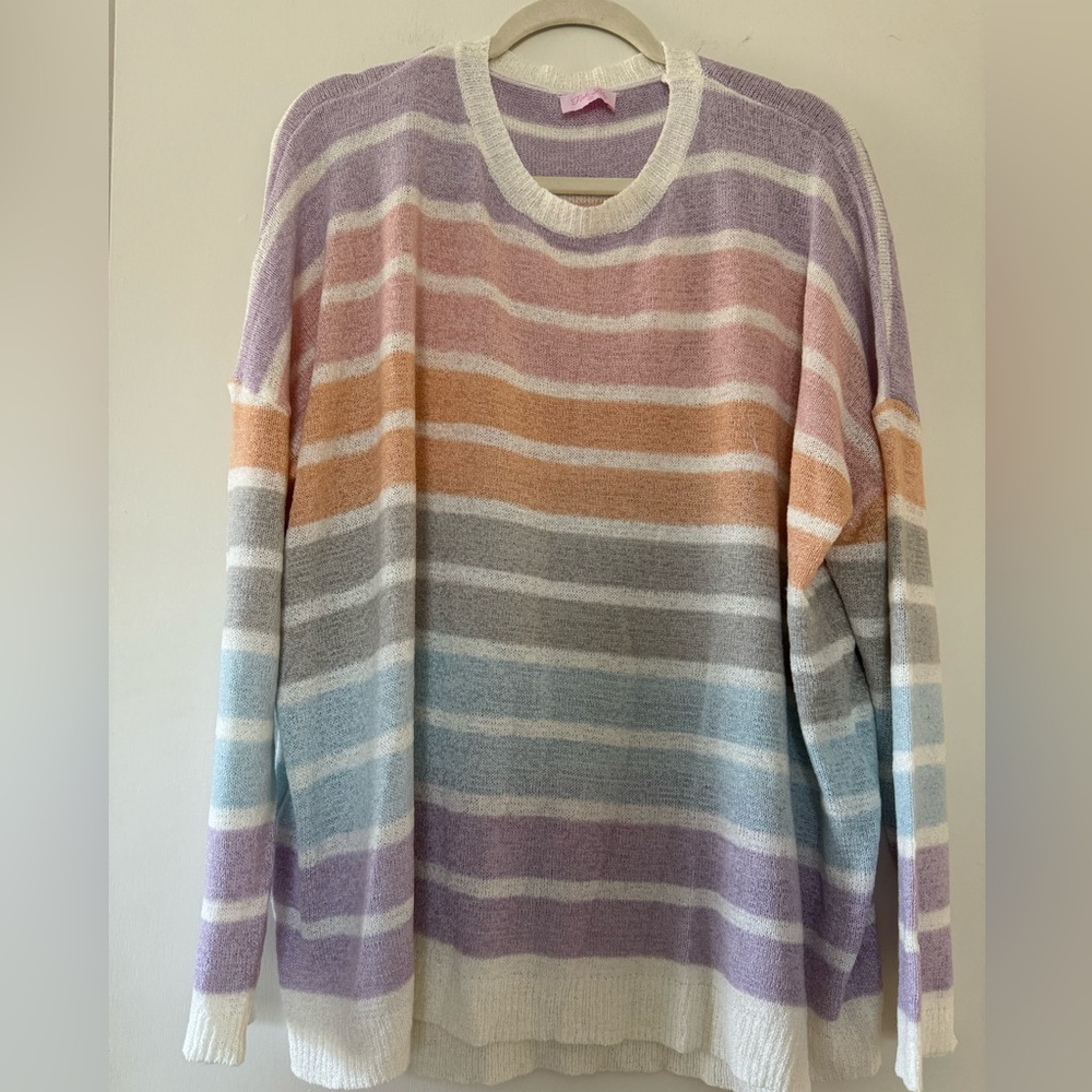 Multi colored oversized striped sweater by Pink Lily. XL